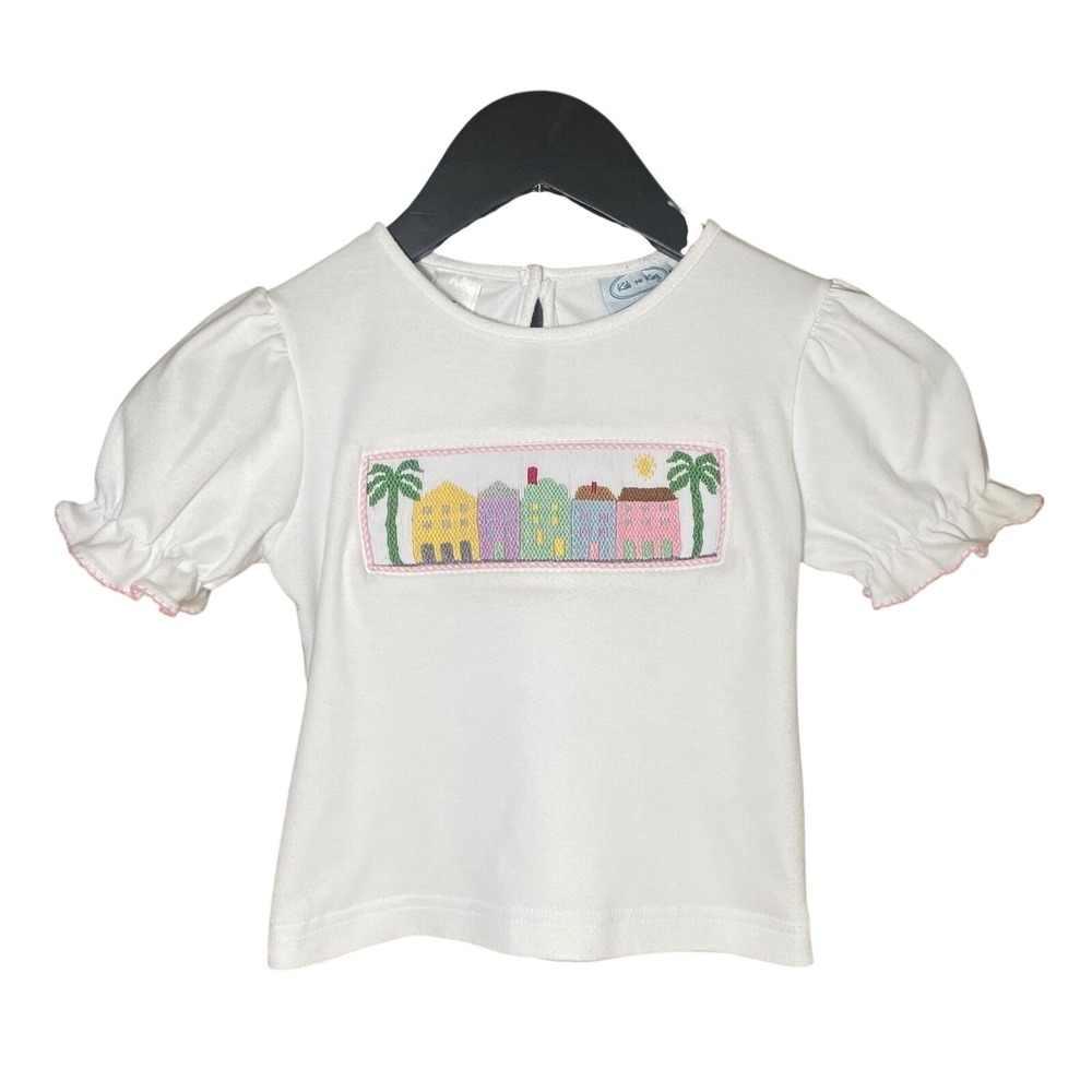 White Smocked Shirt Girls 4T Rainbow Row Charleston Boutique Coastal 100% Cotton